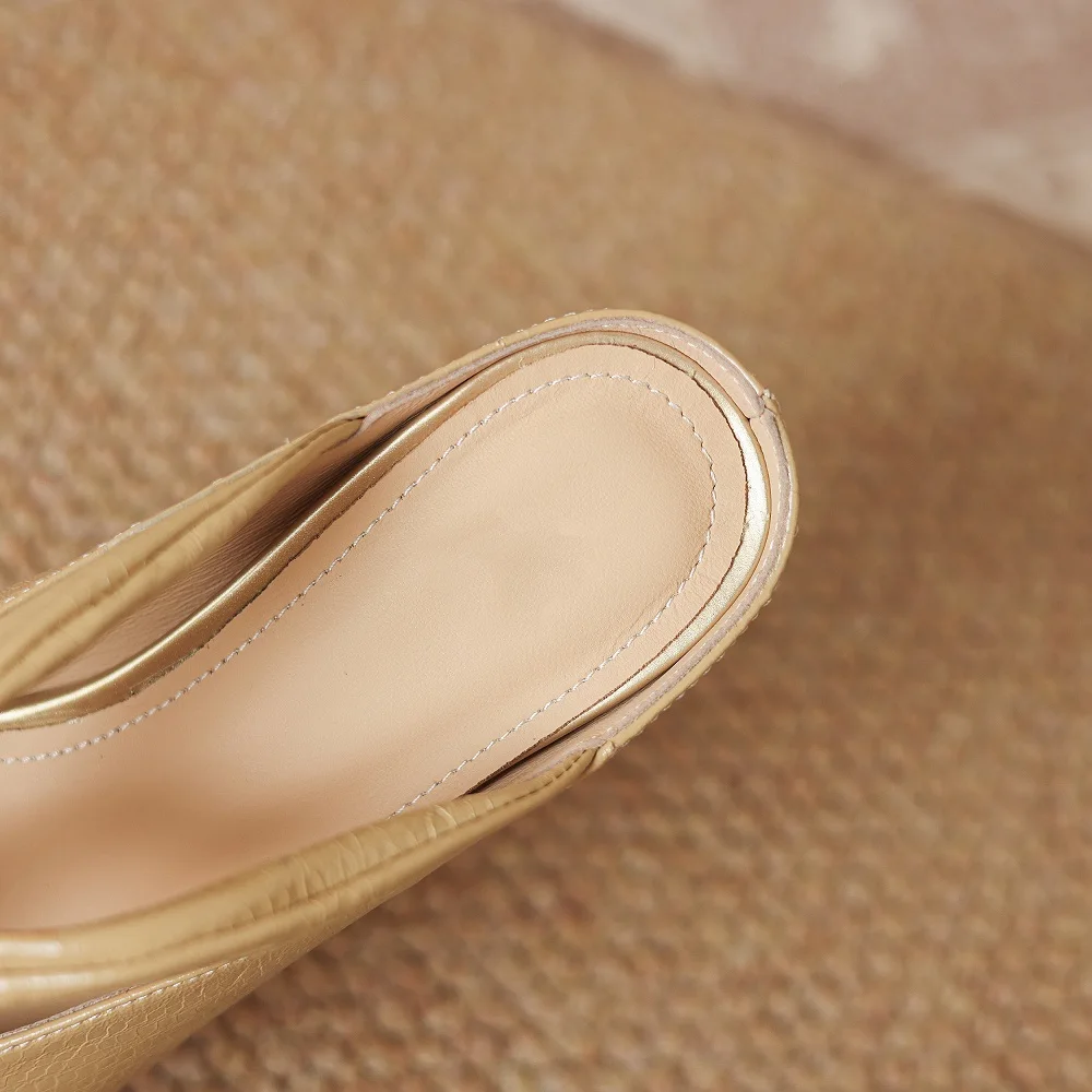 【JOCHEBED HU】Handmade Genuine Leather Women's Head Cover Half Slippers Folded Thick Heel Square Toe Old Style Shoes 34-40 view 4