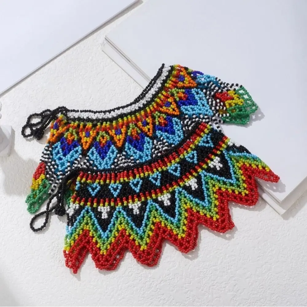 

Ethnic Style Bead Chunky Necklace Multicolor Handmade Woven Choker Necklace Vintage Bohemian Multilayer Beaded Choker Festival