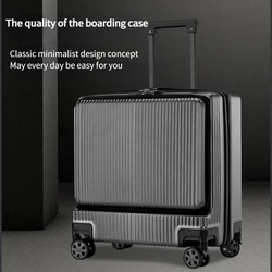 Business Side Open Luggage 18 Inch Boarding Case Anti-theft Password Lock Leather Case Front Opening Trolley Suitcase Travel USB