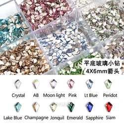 Arrow 4X6MM Beautiful Glass Crystals Flat Back Nail Art Rhinestones 12Color 3D DIY Manicure Decorations Diamond 100Pcs