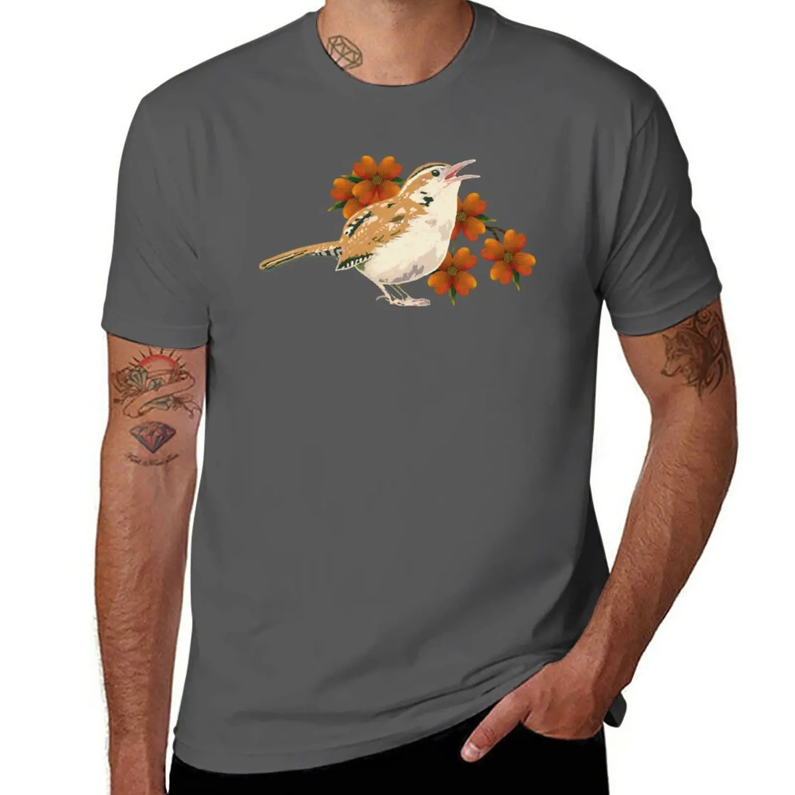 New Carolina Wren with Dogwood Tree Flowers T-Shirt funny t shirt Blouse vintage clothes tees workout shirts for men