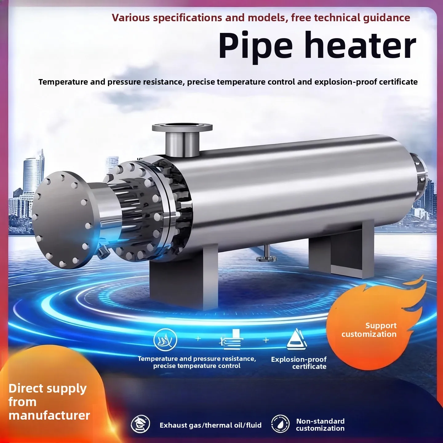 Industrial Pipe Heater, Explosion-Proof Air Liquid Gas Thermal Oil System