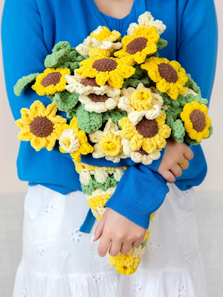 手編みひまわりブーケアイボールバッグdiyかぎ針編み材料キットウール厚さ普通の手持ちブランケットカバーかぎ針編み