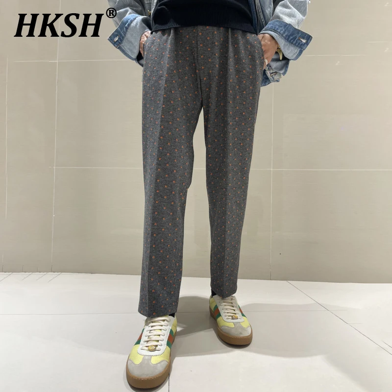 HKSH 2025 Autumn Winter New Men Thin Knitted Slim Thousand Bird Pattern Western Casual Suit Pants Streetwear Ankle Length HK4188