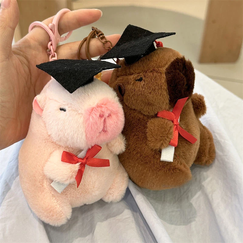 Plush Capybara Keychain Funny Stuffed Animal Capybara Doll Pendant Kawaii Backpack Decor Ornament Graduation Birthday Gift