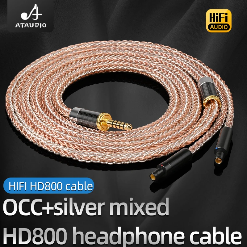 ATAUDIO HiFi Headphone Cable OCC Pure Silver Mixed Core 16-Strand for HD800 Balanced 2.5 3.5 4.4 6.5mm XLR Earphone Cable