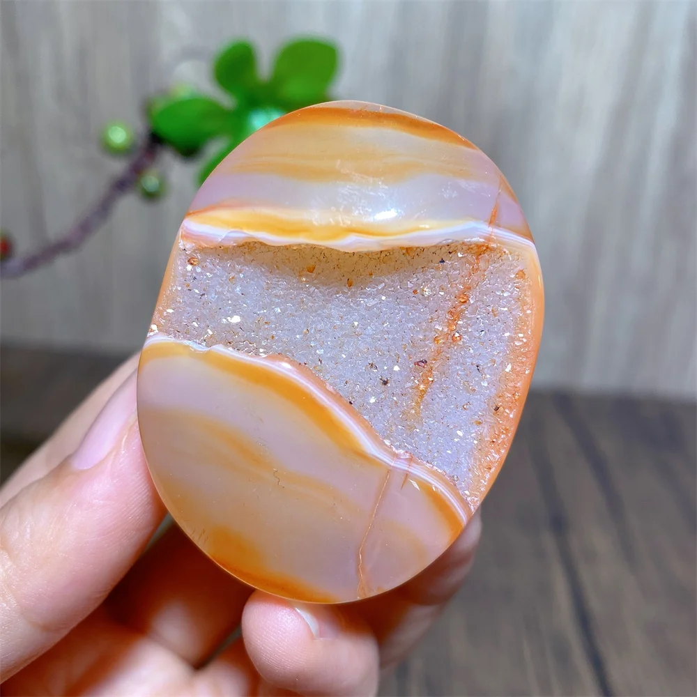 Natural Carnelian Agate Druzy Geode Palm Gemstone Festival Ornament Red Agate Mineral Cavern Design Home Decoration Crystal Gift