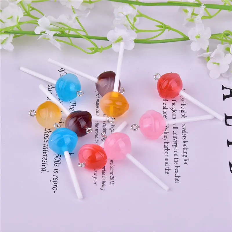 

Mix 10pcs/pack Round Lollipop Resin Charms for Earring Keychain Jewelry Making 13*44mm Jewelry Making Supplies