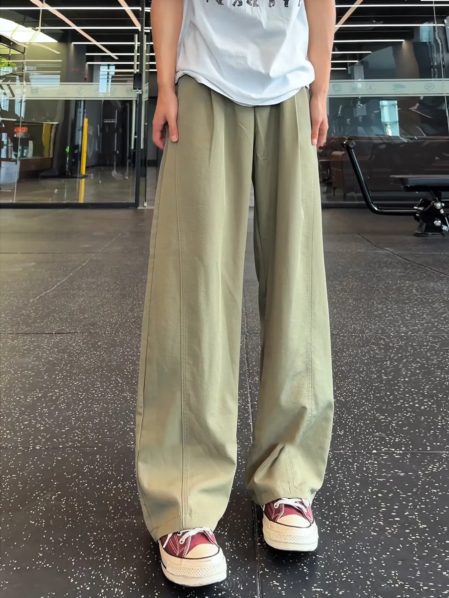 Quick Dry Ice Silk Men's Summer Thin Straight Leg Sport Pants Cool Sensation American Slant Cut Knife Pants Casual Trousers