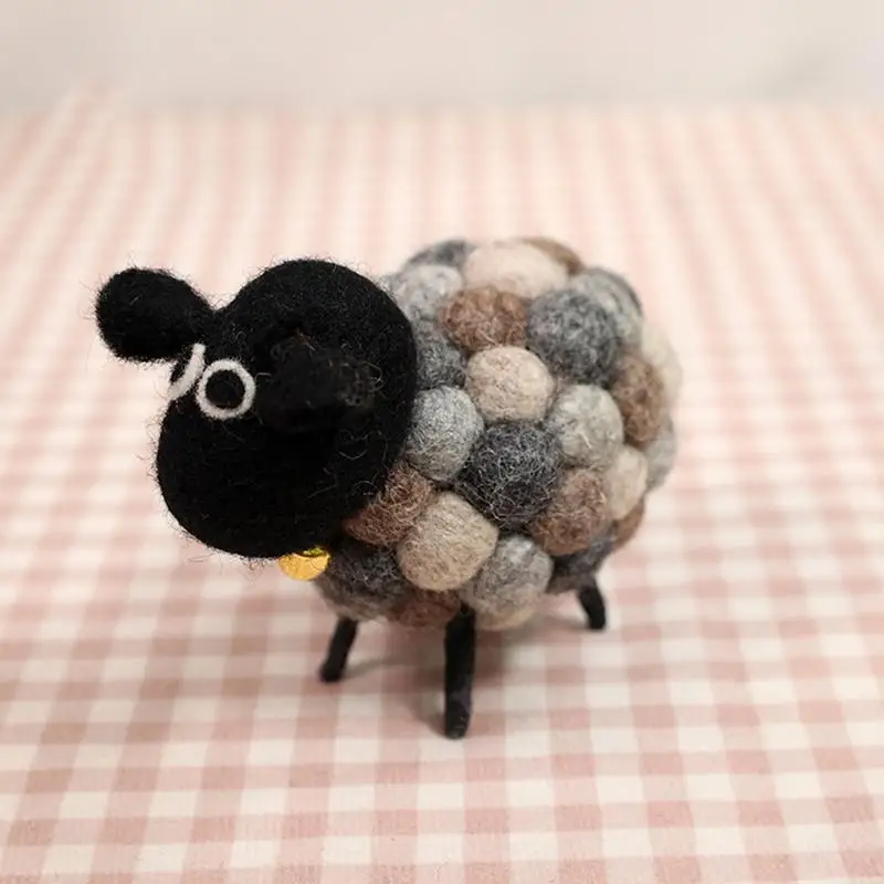 3D Felt Sheep Doll Desktop Ornament Handmade Desktop Stuffed Sheep Figurine Little Animals Plush Cute Toys Home Decor Kid Gifts