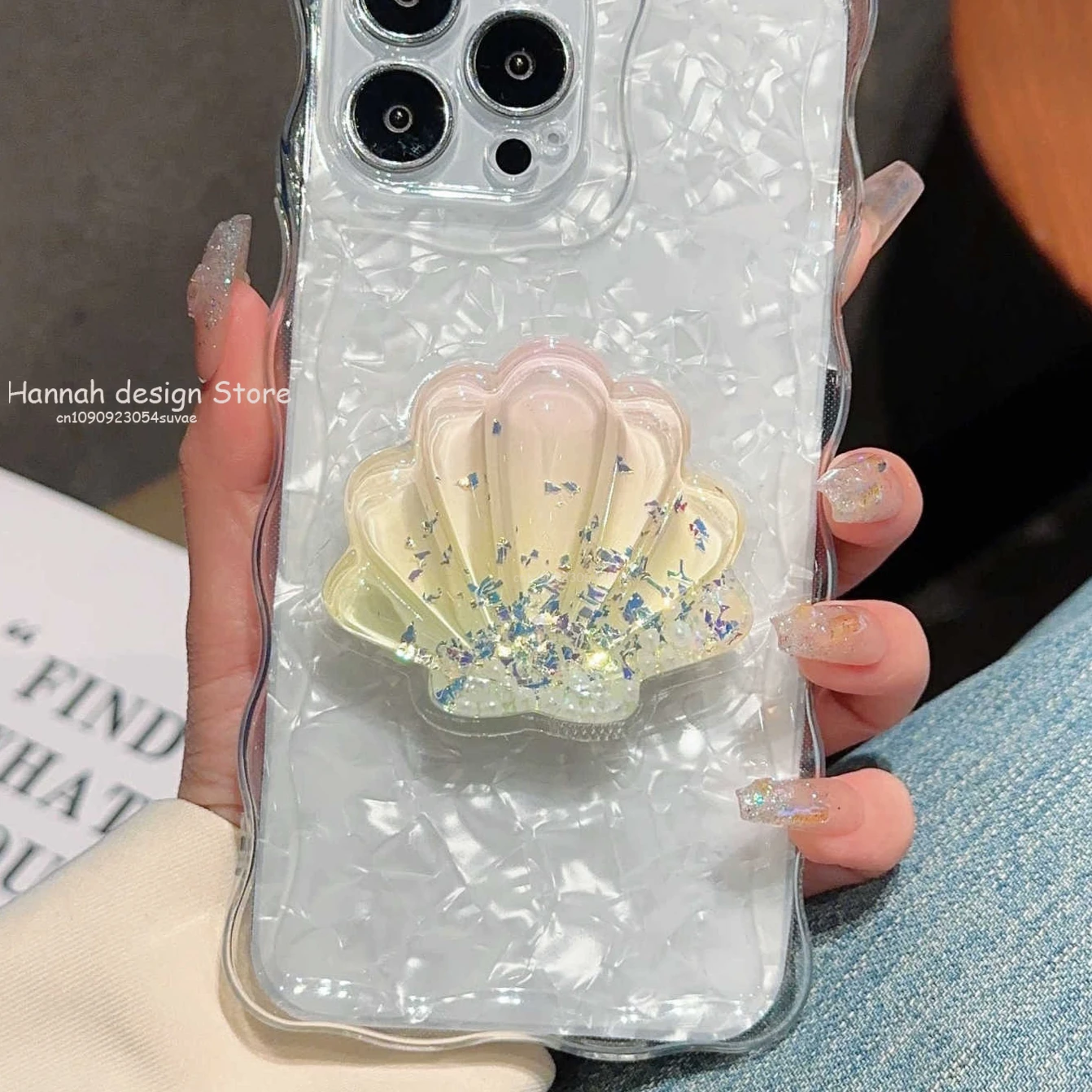 

Корейский милый кронштейн в виде ракушки зыбучего песка, ручка для телефона Tok Griptok, кольцевой держатель для iPhone 16, универсальные аксессуары, держатель-подставка для телефона