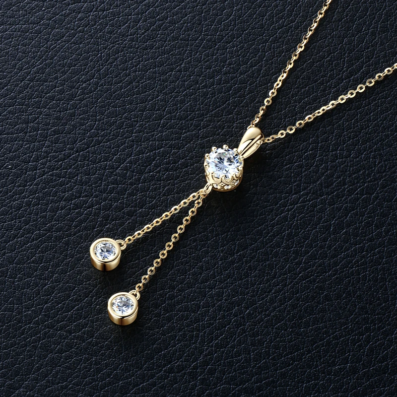 

Ehhai Round Moissanite Crown Tassels Chain Pendant Necklace for Women 925 Sterling Silver Fine Neck Jewelry Wedding Gifts Choker