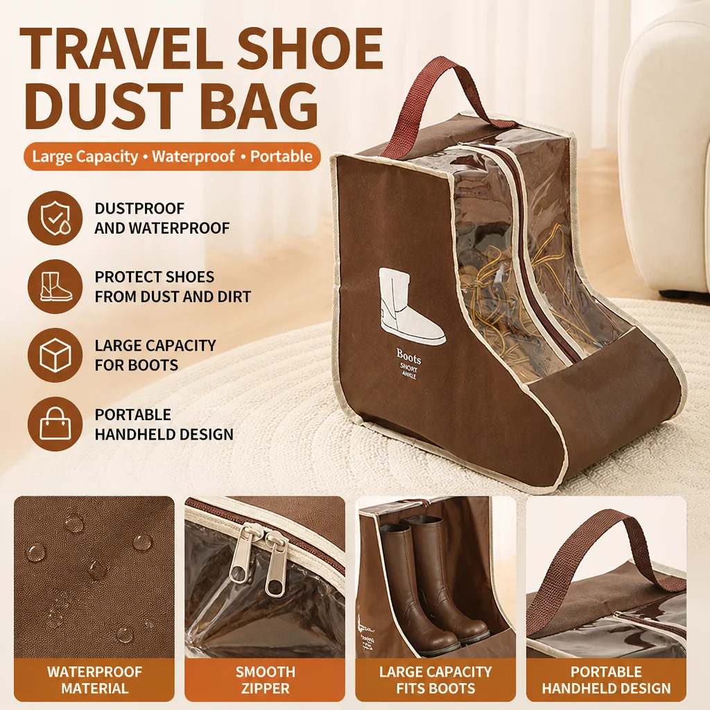 1pc Saco Protetor de Sapatos para Viagem, Bolsa Transparente Impermeável para Armazenamento de Botas, Capa de Sapato Portátil de Grande Capacidade, Organizador de Calçados Anti-Poeira