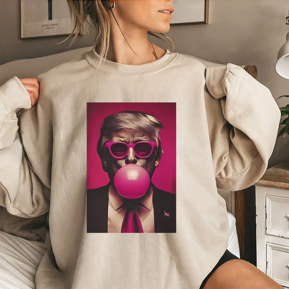 

Trump Bubble Gum Sweatshirt Humor Funny Graphic Outfit 2024 Fashion Campaign Long Sleeve Unisex O-Neck Everyday Streetwear