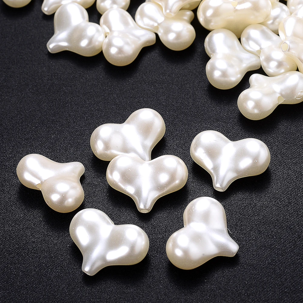 20pcs/Lot 16.5x22mm Big White Heart Beads ABS Imitation Pearl Spacer Beads For DIY Bracelet Necklace Earring Jewelry Accessories