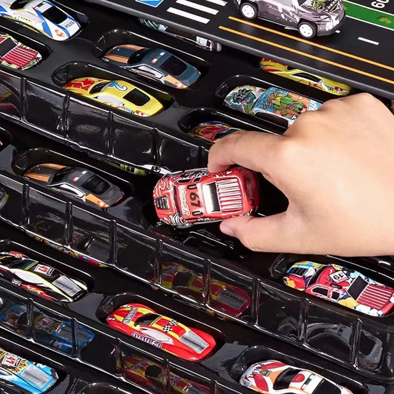 لعبة التراجع سيارة التراجع يموت يلقي ألعاب تعليمية 48 قطعة ألعاب السباق مع حصيرة اللعب للأطفال الأولاد غرفة نوم السفر المنزلية #5