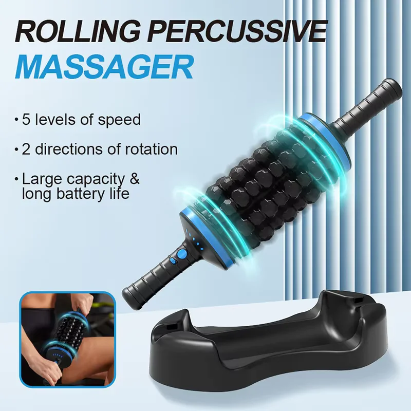 Cordless Roller Body Massage Rechargeable Vibrators 360 Rolling Percussive Massager Muscle Relaxation with Hands-Free Base