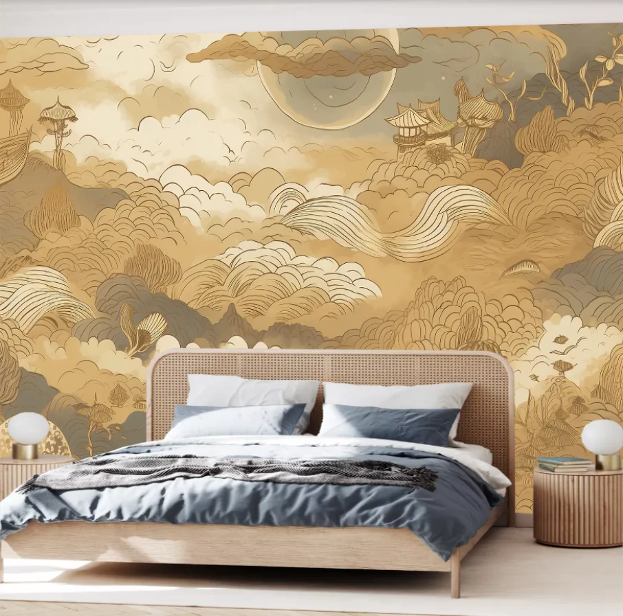 Customized size wallpaper, vintage hand-painted cloud mural home decoration, living room, bedroom background decoration painting