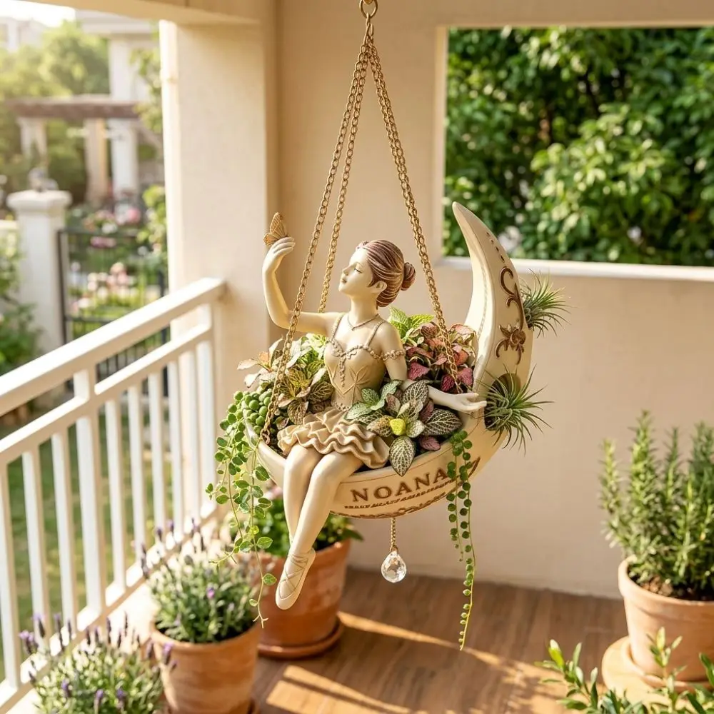 Resin Ballet Dancer Hanging Planter Whimsical Hand Carved Fairy Hanging Plant Basket Vintage Weather Resistant Flower Container