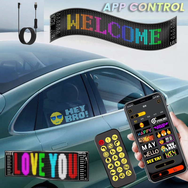 LED Matrix Pixel Panel Light Bluetooth App Control Scrolling Advertising 5V USB LED Car Sign Animation Programmable For Car Shop