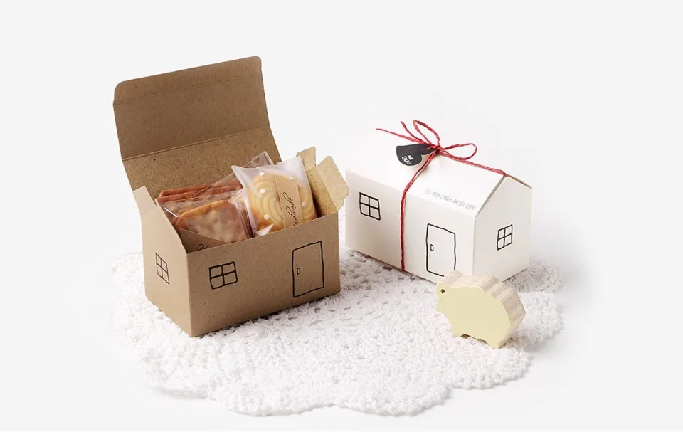 10/30/50 stücke Süßigkeiten Papier Box Kraft Papier Kleine Haus Geformte Box Keks Dessert Bull Candy Box Festival party Geschenk Verpackung Box – Detail 9