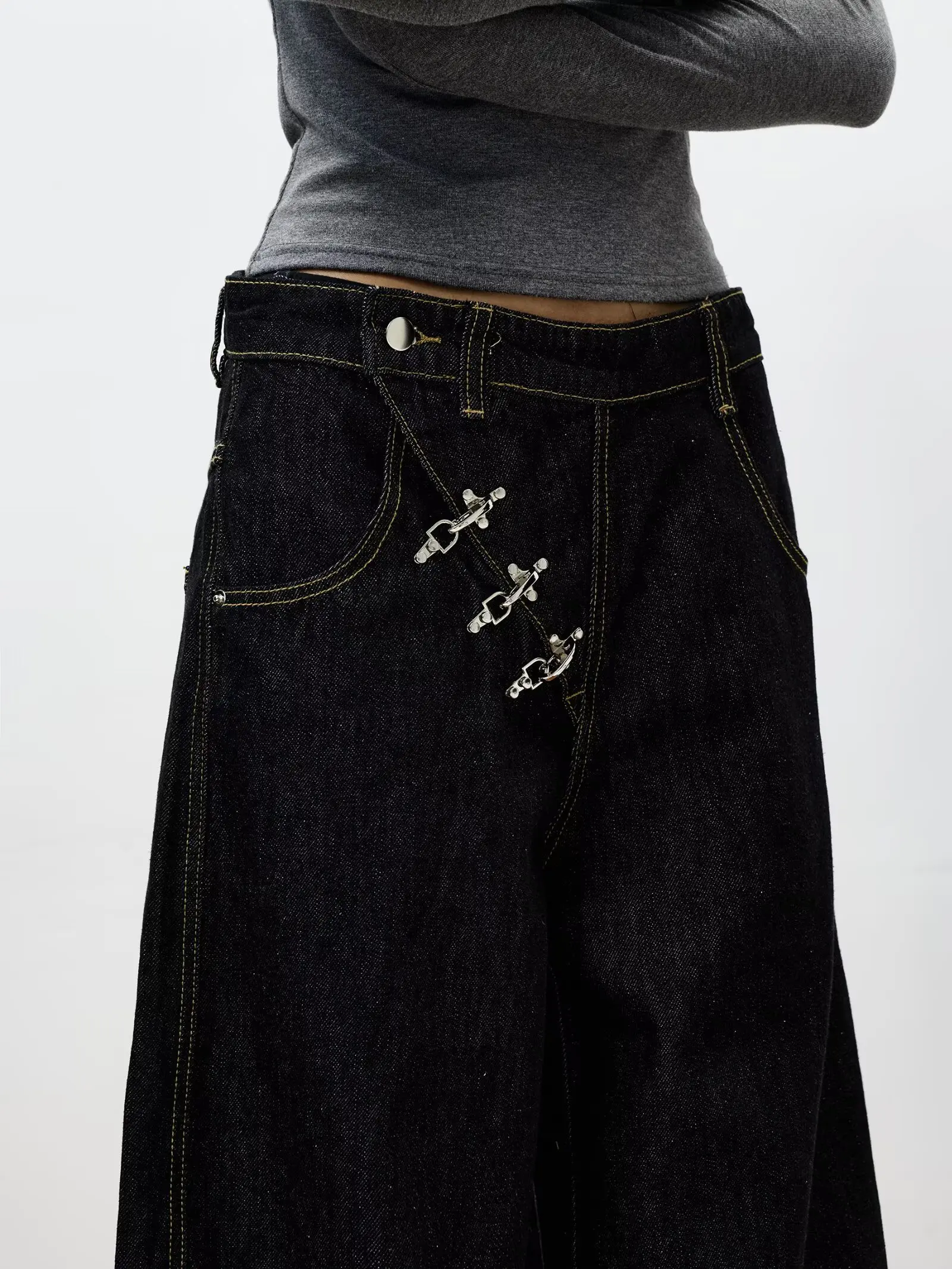 2026 High Streets Women Men's Jeans New American Baggy Wide Leg Curved Knife Denim Pants Loose Solid Color Male Trendy Trousers