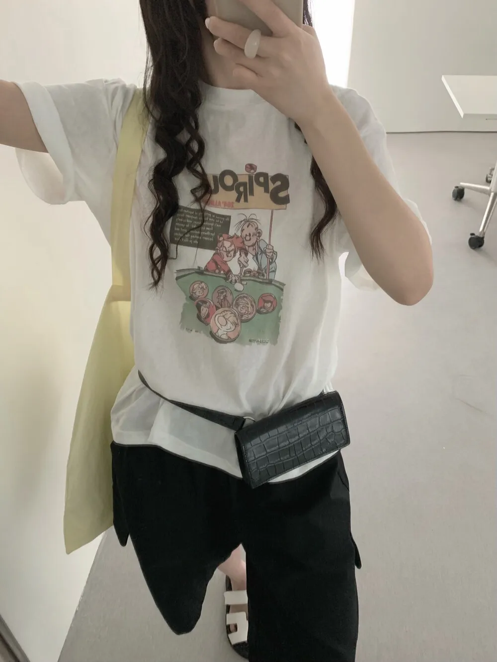 Cartoon Print Short Sleeve T-Shirt Women's Commute Style Casual Loose Fit Sweat Absorbent round Neck Seven Meter Korean Pattern