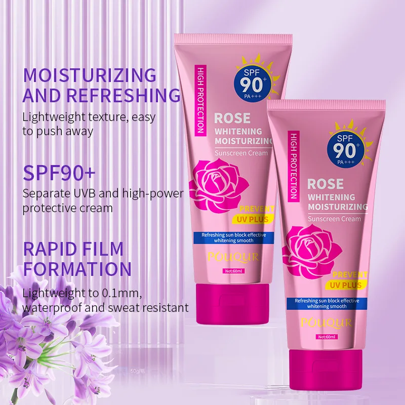 Rose Sunscreen, Isolation BB Cream, UV Moisturizing Facial Sunscreen, Suitable for Outdoor Sports Travel for Men and Women