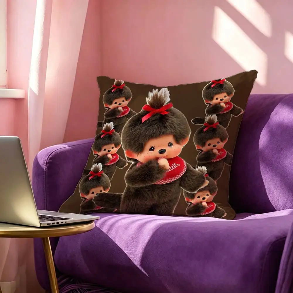 M-Monchhichi Sekiguchi Monkey  Square Double-Sided printed Pillow Case Bedroom Bedside Pillow Sofa Cushion Cover