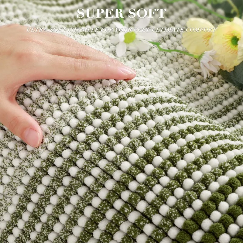 Bathroom Rugs And Mats Sets, 2 Piece Thick Absorbent Chenille Bath Mat Rug Set Non Slip, Soft Shaggy Bath Room Floor Mat