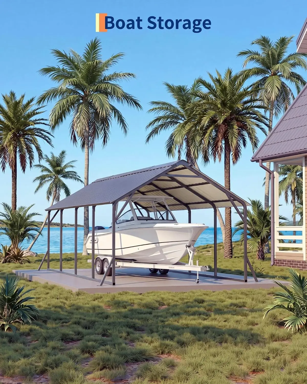12x20 ft Wall-Mounted Metal Carport, Lean-to Car Port | Vertical Roof Design / 19-Gauge. Steel Frame / 107
