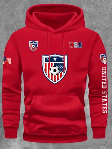 Fotbollsemblem Hoodie Mysig fleecefodrad pullover med framficka, patriotisk amerikansk fotbollsdesign för män, casual långärmad 10 best sales fotbollströja - №8