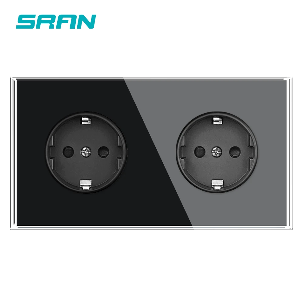 SRAN 2 gang EU Electrical Sockets AC 250V 16A Full Screen Tempered Glass Panel, Double Power socket home appliance