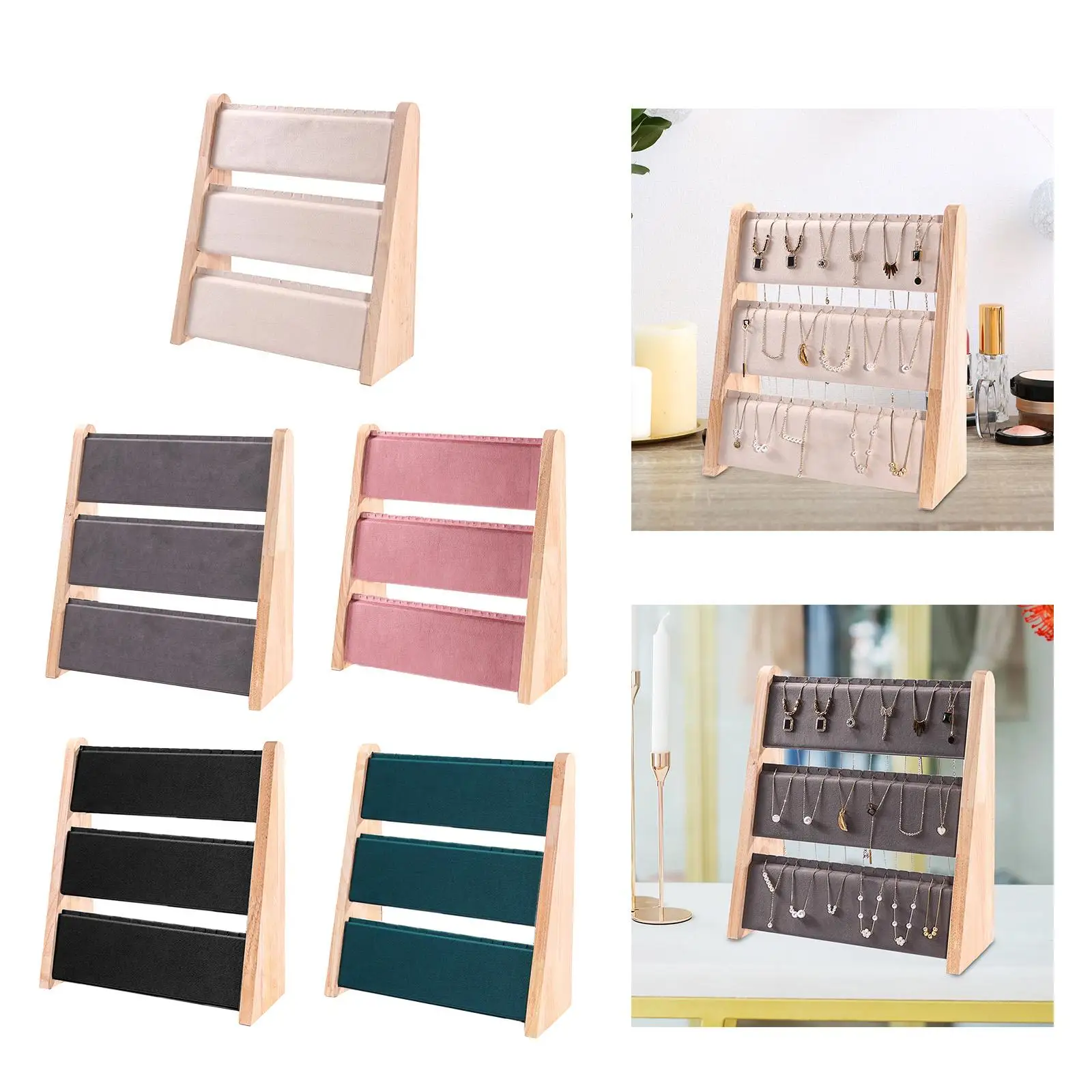 Necklace Display Holder Lightweight Solid Wood Jewelry Organizer Rack for Countertop Chains Showcase Dresser Shop Showroom