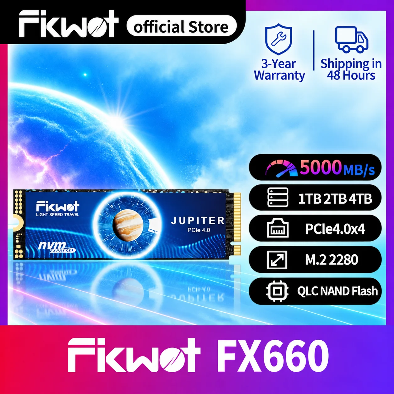 Fikwot FX660 M.2 2280 SSD NVMe PCIe4.0x4 5000MB/s 1TB 2TB 4TB NVMe SSD Internal Solid State Hard Disk for PC Laptop Desktop PS5