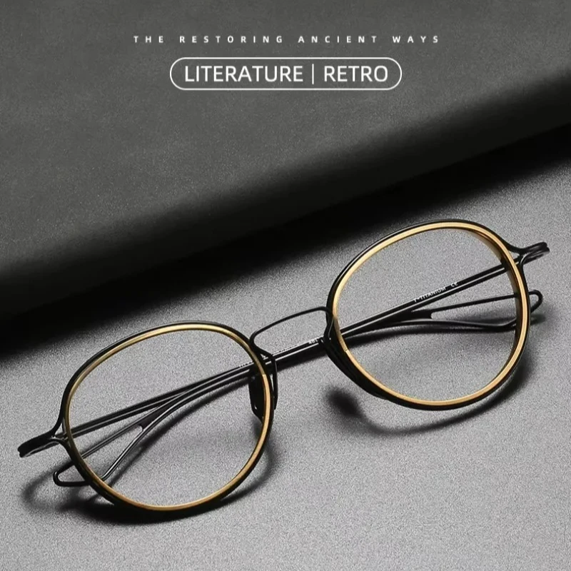

Pure Titanium Vintage Round Eyeglasses Frames for Men Handmade Ultralight Trendy Glasses Frame Women Brand Design Retro Eyewear