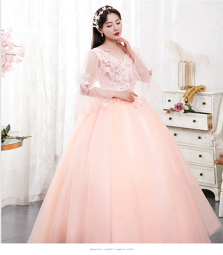 light salmon pink belle ball gown medieval long dress costume Victorian Gothic Lol/Marie Antoinette/Colonial