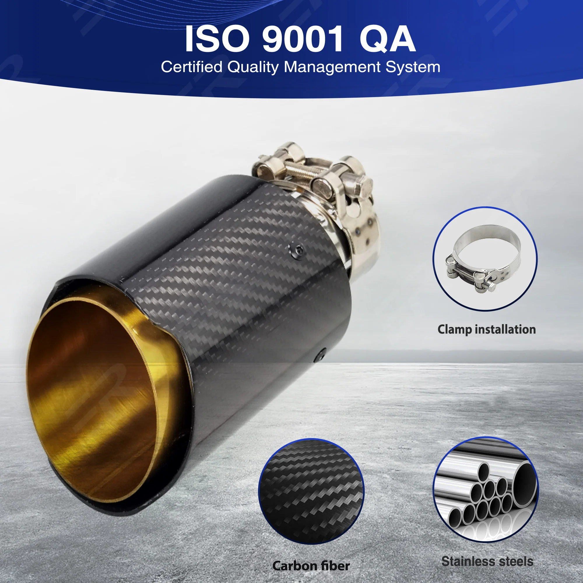 1 قطعة ER الذهب المقاوم للصدأ + ألياف الكربون الحقيقية العادم نصائح الخمار الأنابيب الديكور اكسسوارات السيارات لتعديل الأنابيب نهاية السيارات العالمية