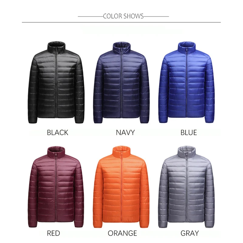 Chaquetas de plumón de pato blanco para hombre, Parkas ajustadas con cuello levantado, informales, de Color sólido, de invierno, 90%