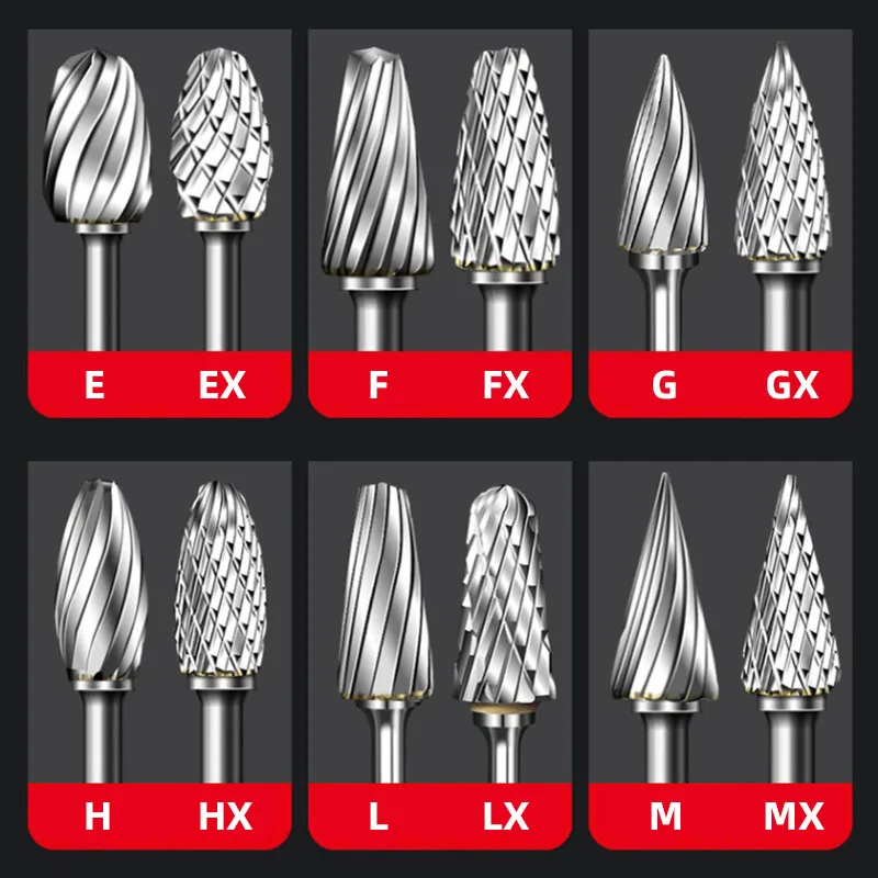 AX C D F L MX Tipe Kepala Putar File Tungsten Karbida Keras Paduan Bor Penggilingan 6X3 Pisau Penggiling Alat Abrasif Ukiran Bit Point