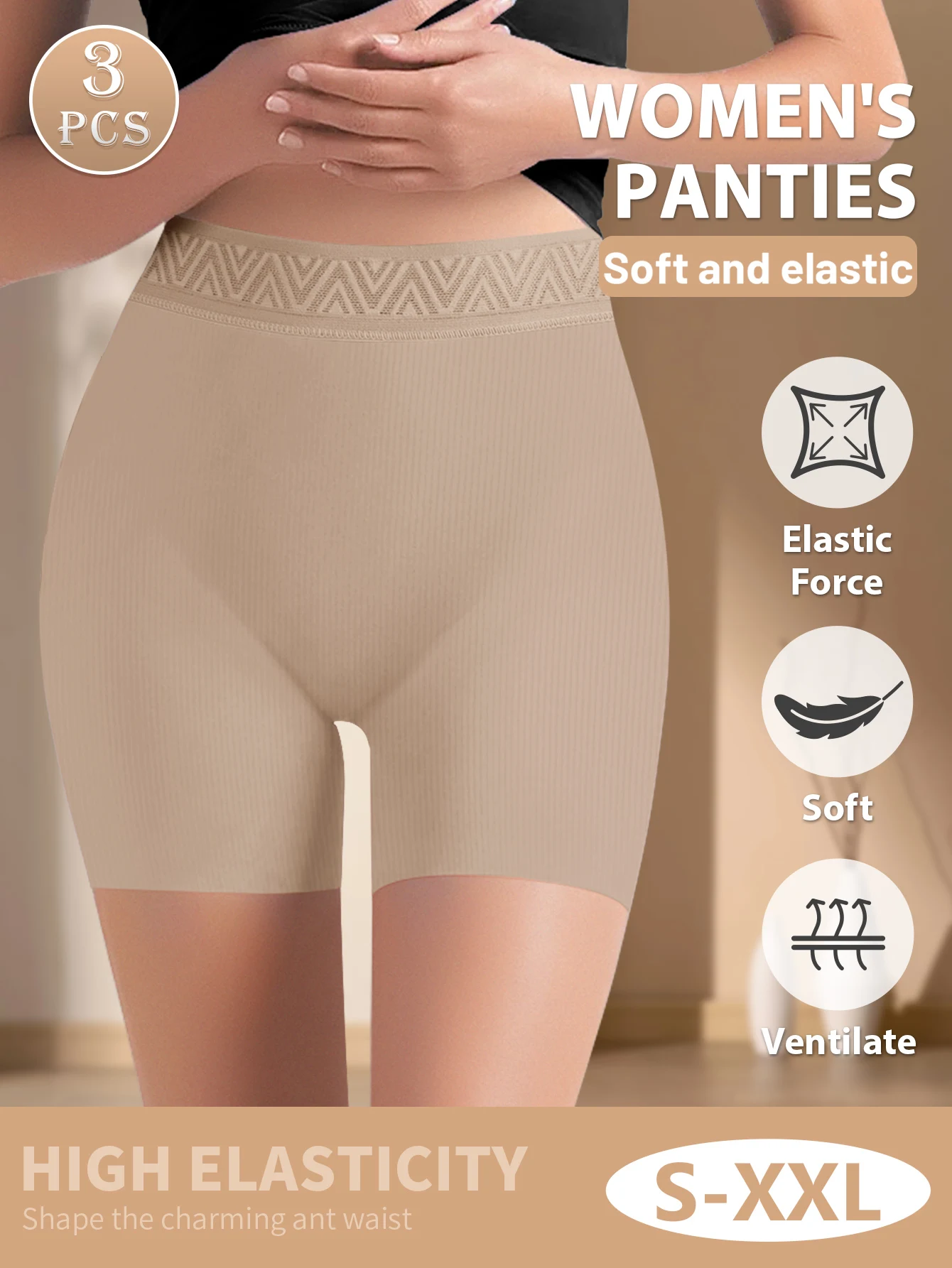 Olishi 3 Pack Seamless High Waist Shaping Shorts Women Ribbed Anti Chafing Underwear Slimming Boyshorts Thigh Lift S M L XL XXL