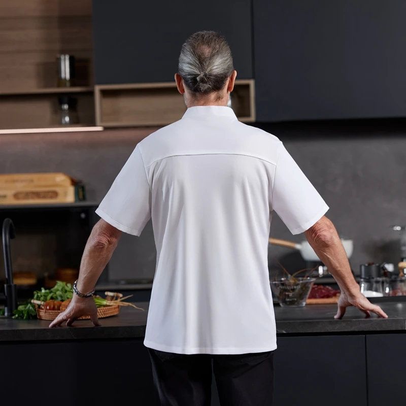 Camisa de Chef para hombre, uniformes de cocinero de restaurante, chaqueta de cocina transpirable, Catering de Hotel, sala de pasteles, servicio de comida, ropa de trabajo de cocina