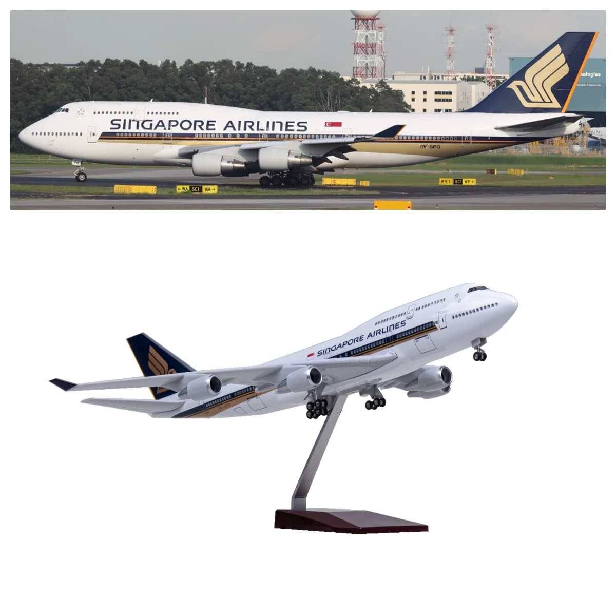 large scale airplane model 1/150 Singapore Airways B747 aircraft model Resin Die-cast Airplane with Landing Gear Wheels Light
