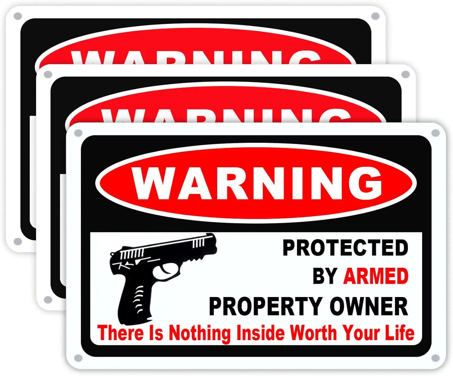 3Pack Gun Sign for Home Security 10x7 inch Warning Signs for Home Property Rust Aluminum Gun Warning Sign Weatherproof and  sign