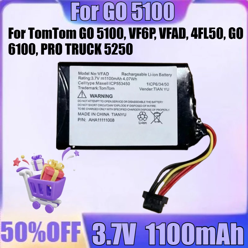 

NEW for TomTom GO 5100, VF6P, VFAD, 4FL50, GO 6100, PRO TRUCK 5250, Pro 5250, Go 6200 Battery Navigator Battery