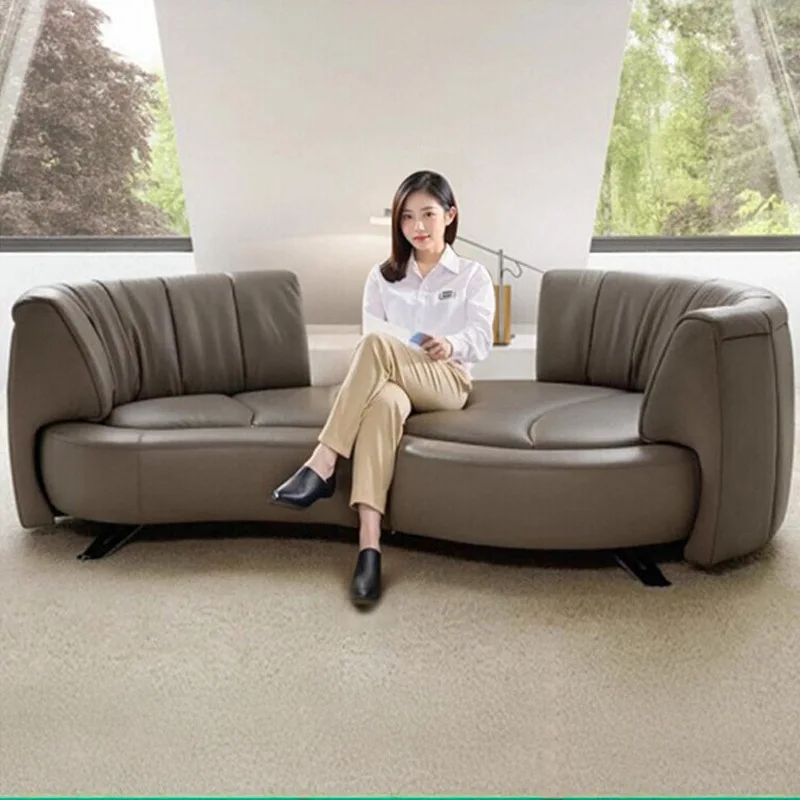 Sofa unlimited 360-degree rotating backrest curved push-pull movable leather light luxury three-person sofa