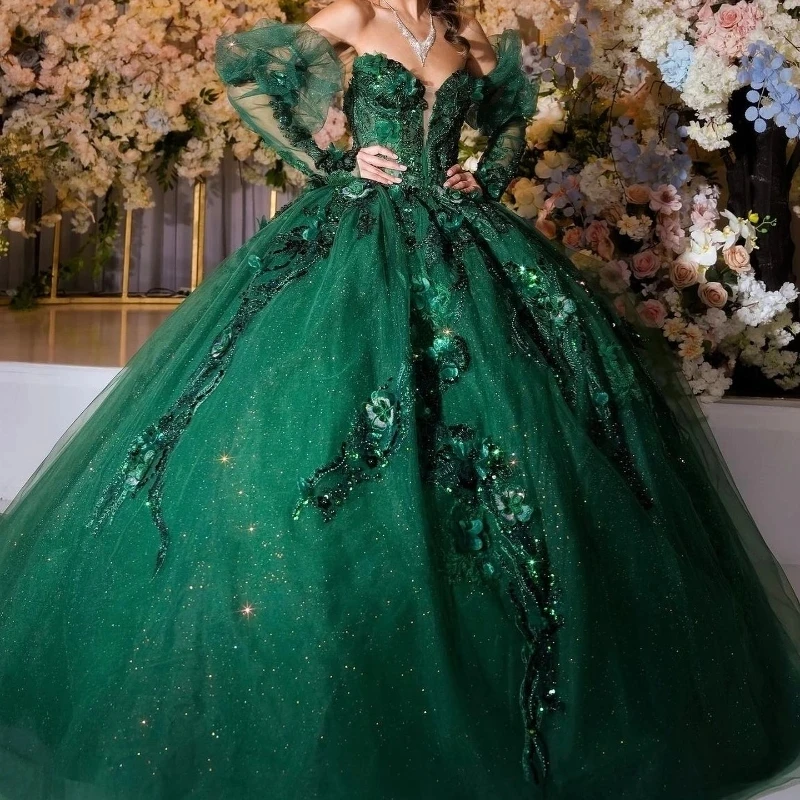 

2024 Luxury Green Quinceanera Dresses For 16 Party Princess Appliques Flowers Beads Birthday Party Dress vestidos de 15