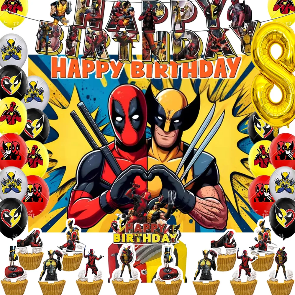 

Marvel Deadpooling Theme Birthday Party Supplies Decor Movie Wolverine Balloon Banner Backdrop Cupcake Topper for Kid Baby Gifts