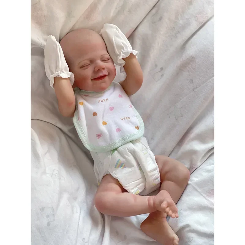

19inch Full Body Vinyl Reborn Dolls April Smiling Face Newborn Sleeping Baby Boy 3D Skin Tone with Visible Veins Waterproof