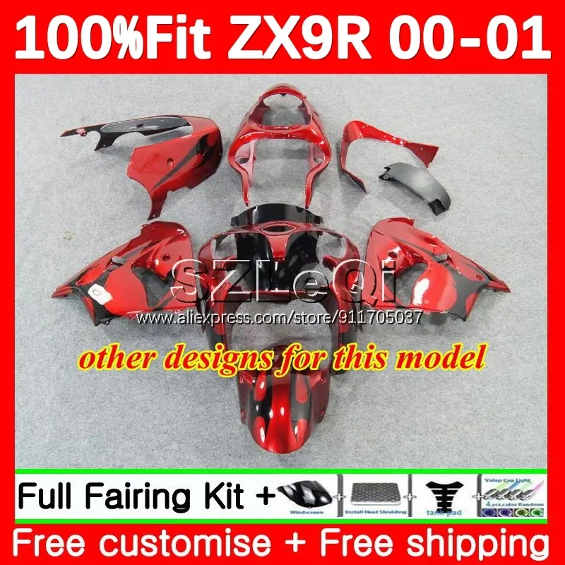 Injection Body For KAWASAKI NINJA ZX 9R 9 ZX9 R 900 All black CC ZX9R 00 01 106No.1 ZX900 ZX-9R 900CC 2000 2001 OEM Fairing